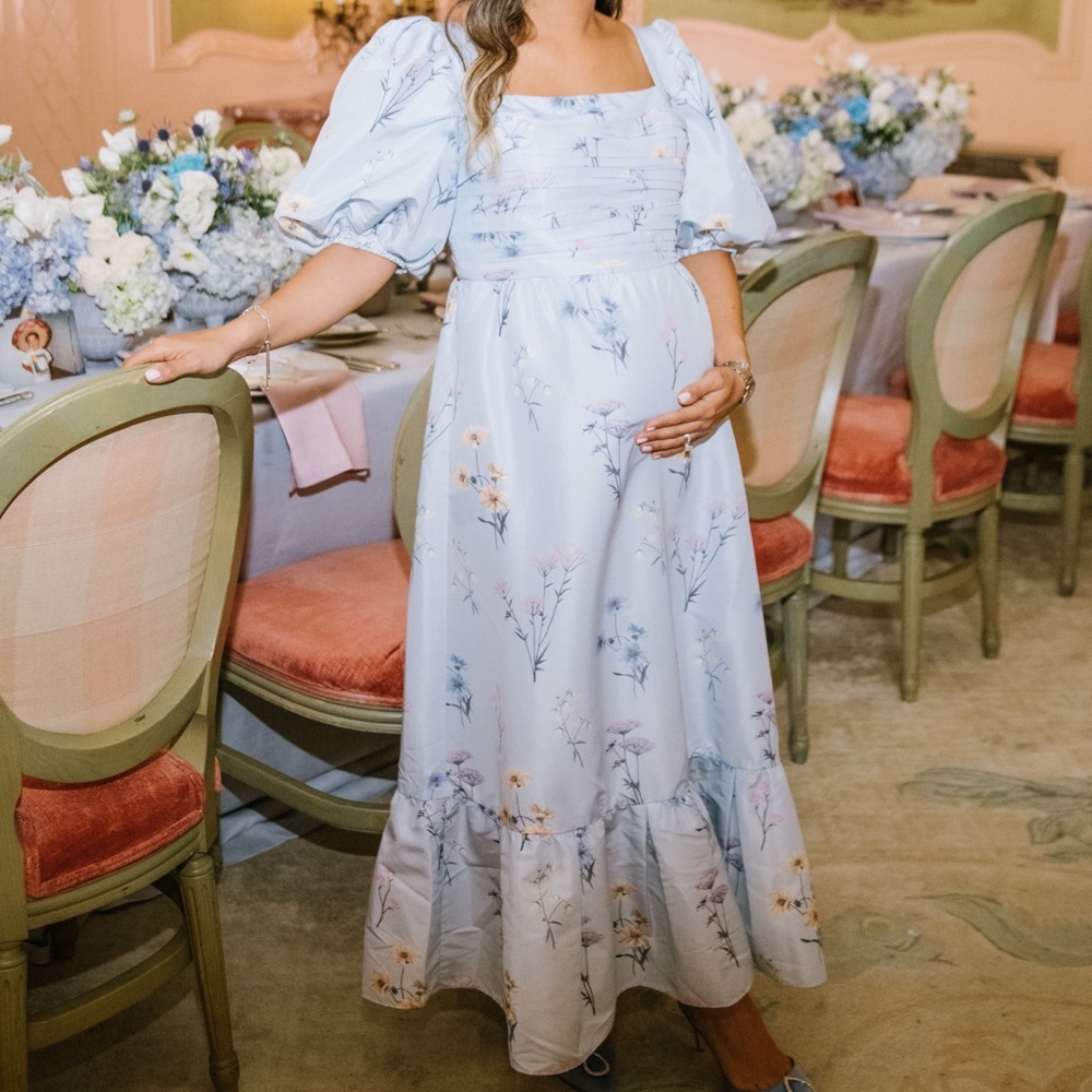 Self-Portrait Watercolor Taffeta Midi Dress, Blue Floral